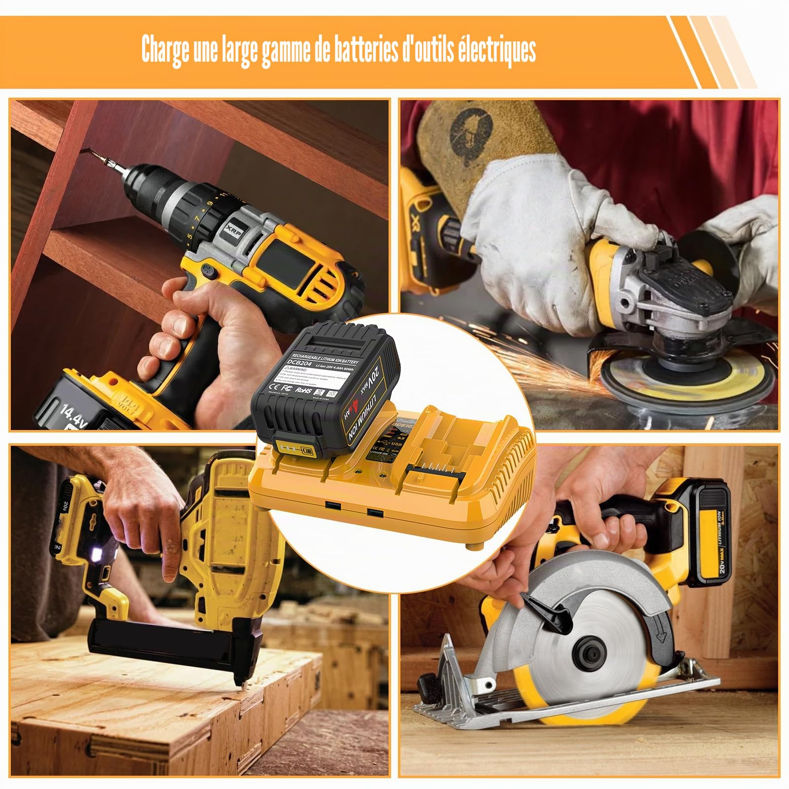 Chargeur de batterie double port pour batteries Dewalt 12 V/20 V, chargeur rapide compatible avec les batteries au lithium série DCB