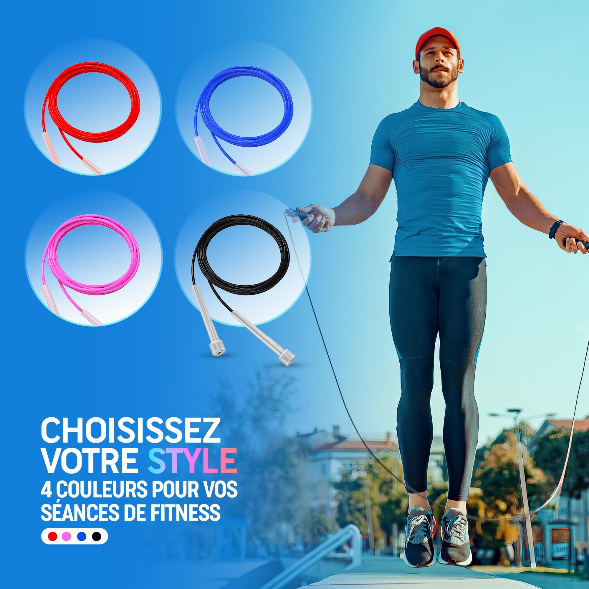 Corde a sauter sport, PORTENTUM Corde à Sauter Réglable pour Enfant & Adulte pour Fitness, Crossfit, Sport, Boxe 2.8M