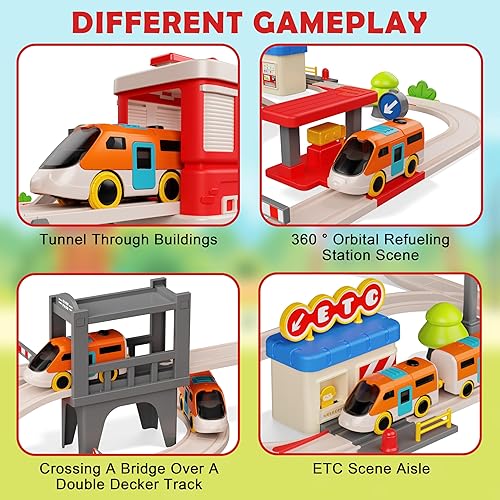 Miniatura 4 de Juego de tren urbano para niños, 55 piezas de tren eléctrico simulado sistema de transporte urbano, juguetes educativos para niños pequeños, regalos