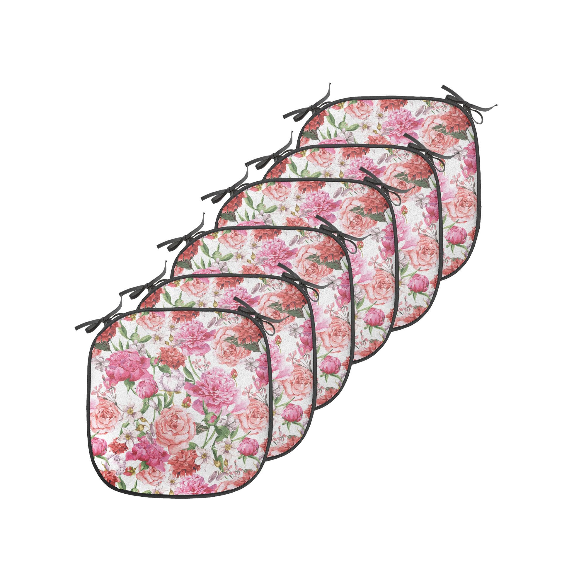 Ambesonne Shabby Flora Chair Seating Cushion Set of 6, Summer Spring Garden Flowers with Leaves and Buds Art, Anti-Slip Seat Padding for Kitchen &