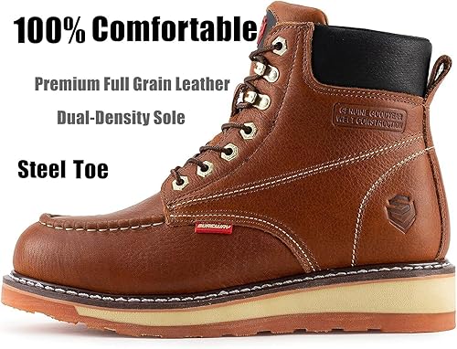 Miniatura 2 de SUREWAY Mens Heavy Duty SoftCompositeSteel Toe Work Boots for Men-Comfortable,GoodyearWelt,Full Grain Leather,6 in Wedge Moc Toe Construction