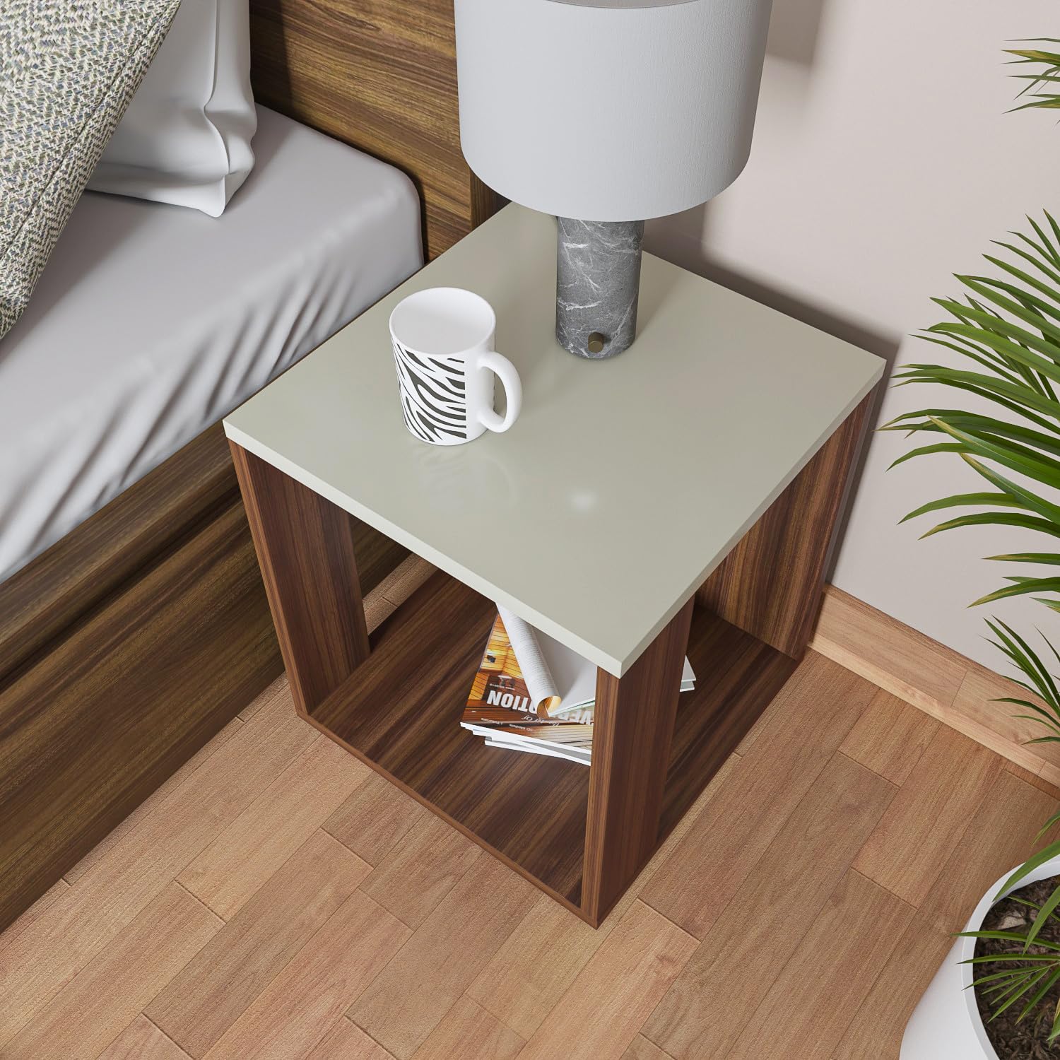 Wood Bed Side Table - End & Sofa Side Table, Corner Coffee Table for Living Room, Bed Room, Balcony, Home Decor (ET-1) (43 X40 X40 CM)