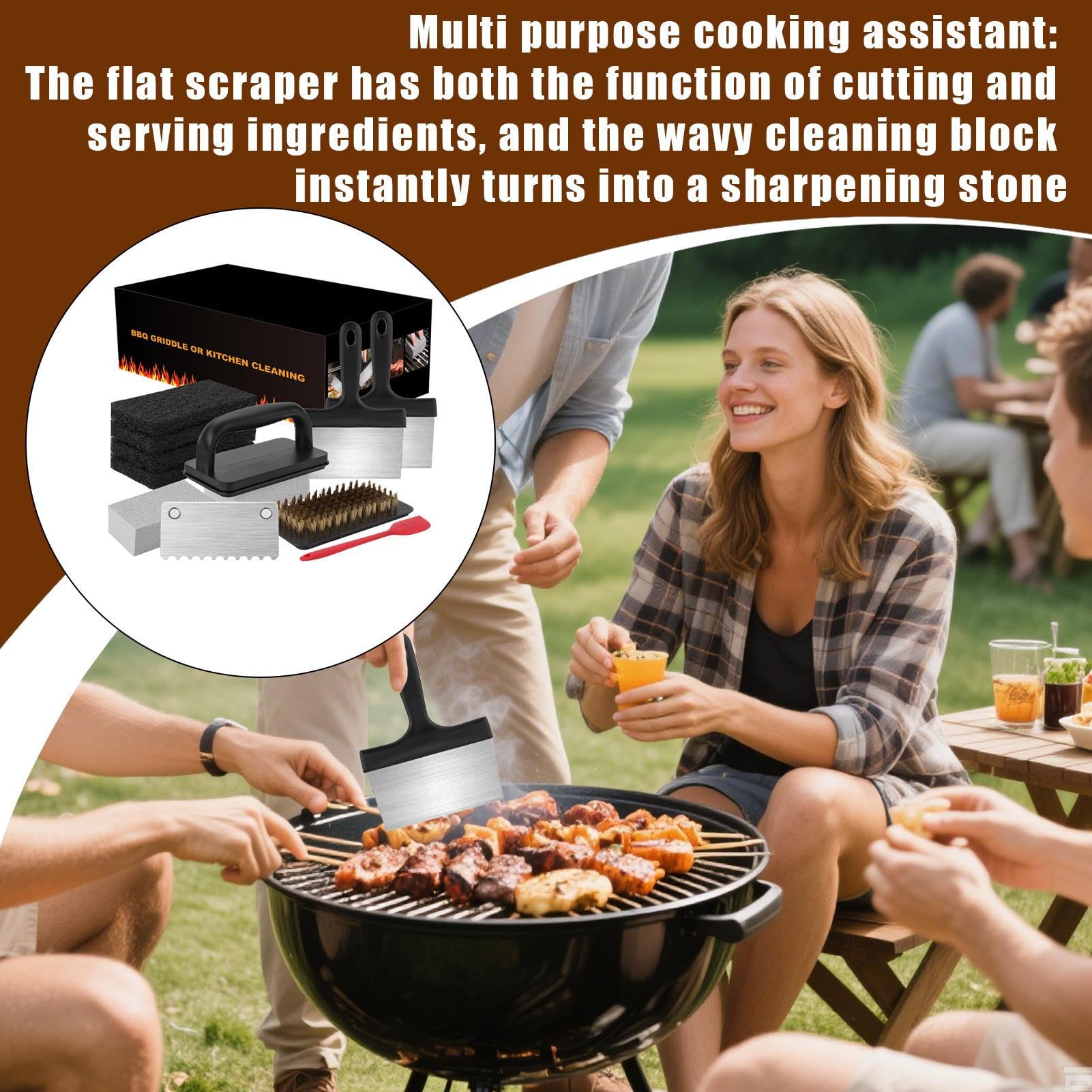 Kit per la pulizia della pietra della piastra, cuscinetti resistenti per griglia, 24,5 x 17 x 11 cm, utensili da cucina multiuso, per la pulizia del barbecue, picnic, spiaggia, accessori da campeggio