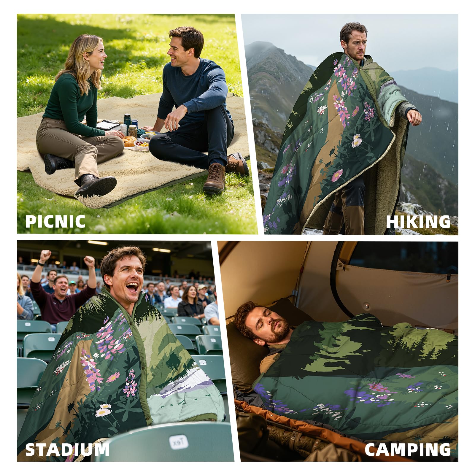 Campingdecke Outdoor I Reisedecke Ultraleicht Verstaubar I Camping Thermodecke Wasserabweisend Für Wandern, Reisen, Hängematte,Van, Flugzeug Decke I Thermal Sherpa & Ripstop,200x145cm