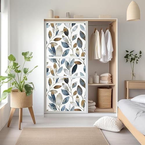 Miniatura 4 de Papel tapiz de hojas doradas, despegar y pegar, moderno, papel tapiz de hojas azules, grises y doradas, papel de contacto, autoadhesivo, extraíble,