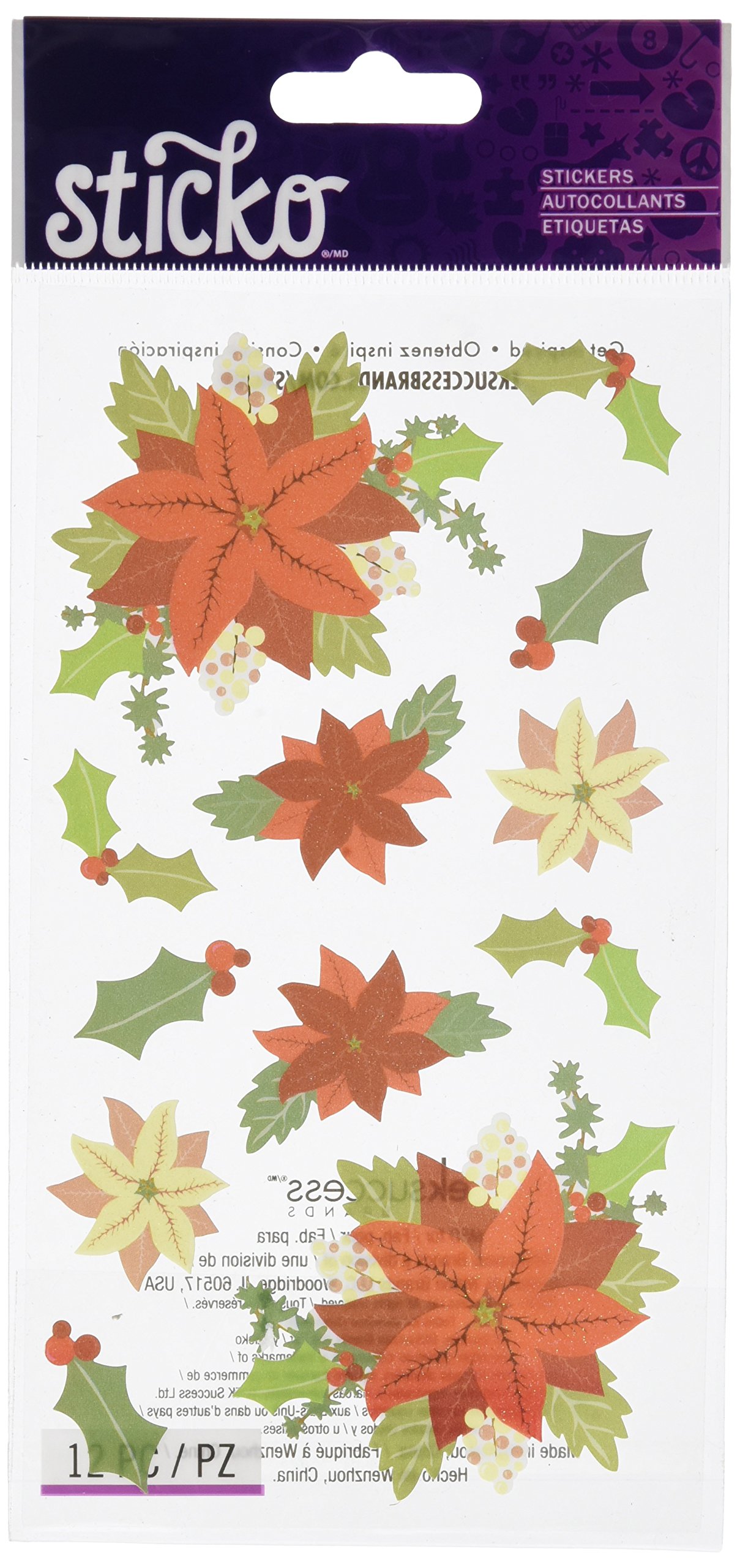 Sticko STI-Poinsettias (12 Piece) Stickers, small, multicolored