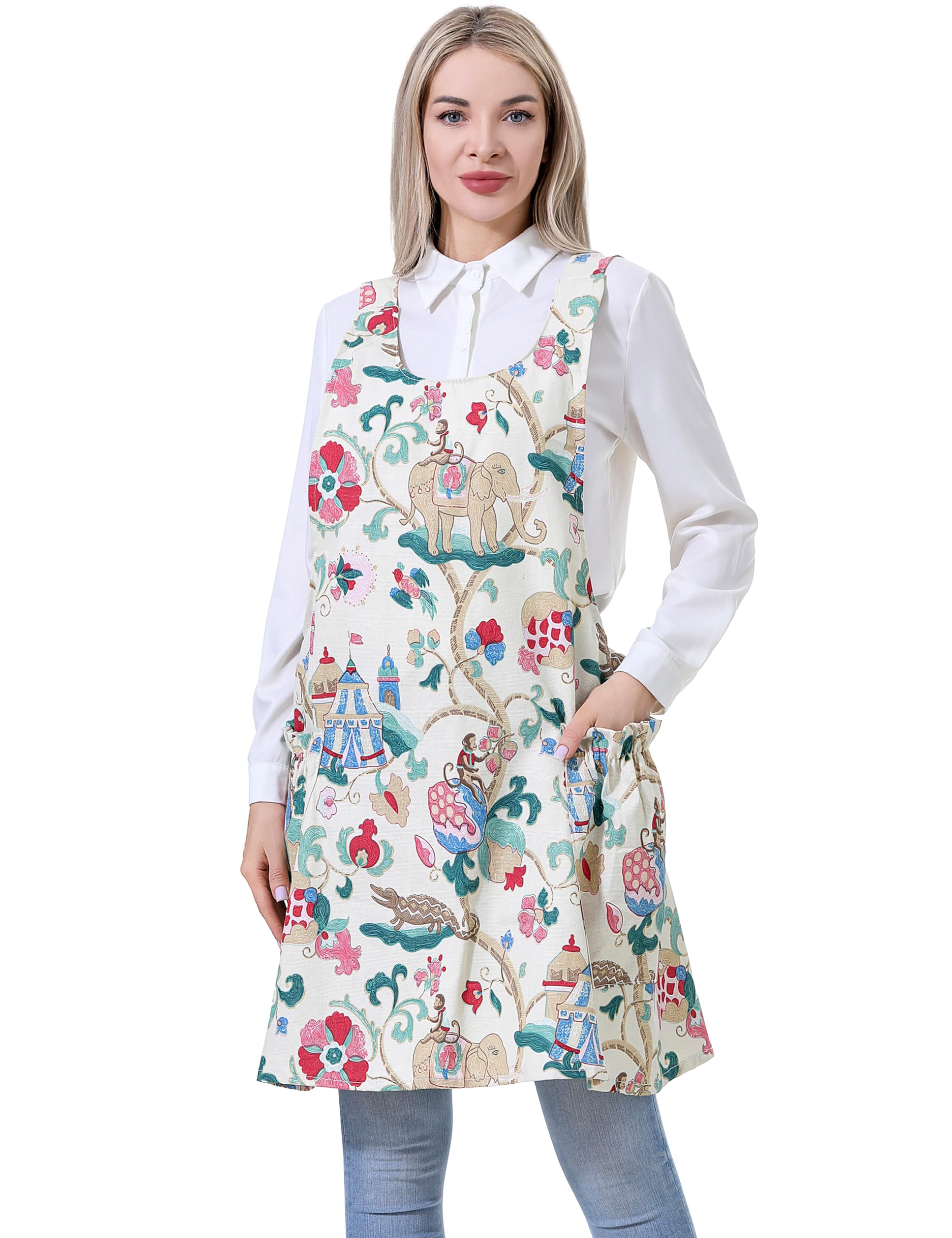 Cozy Adjustable Cross Back Aprons for Women with Pockets Cotton Linen Cooking Kitchen Baking