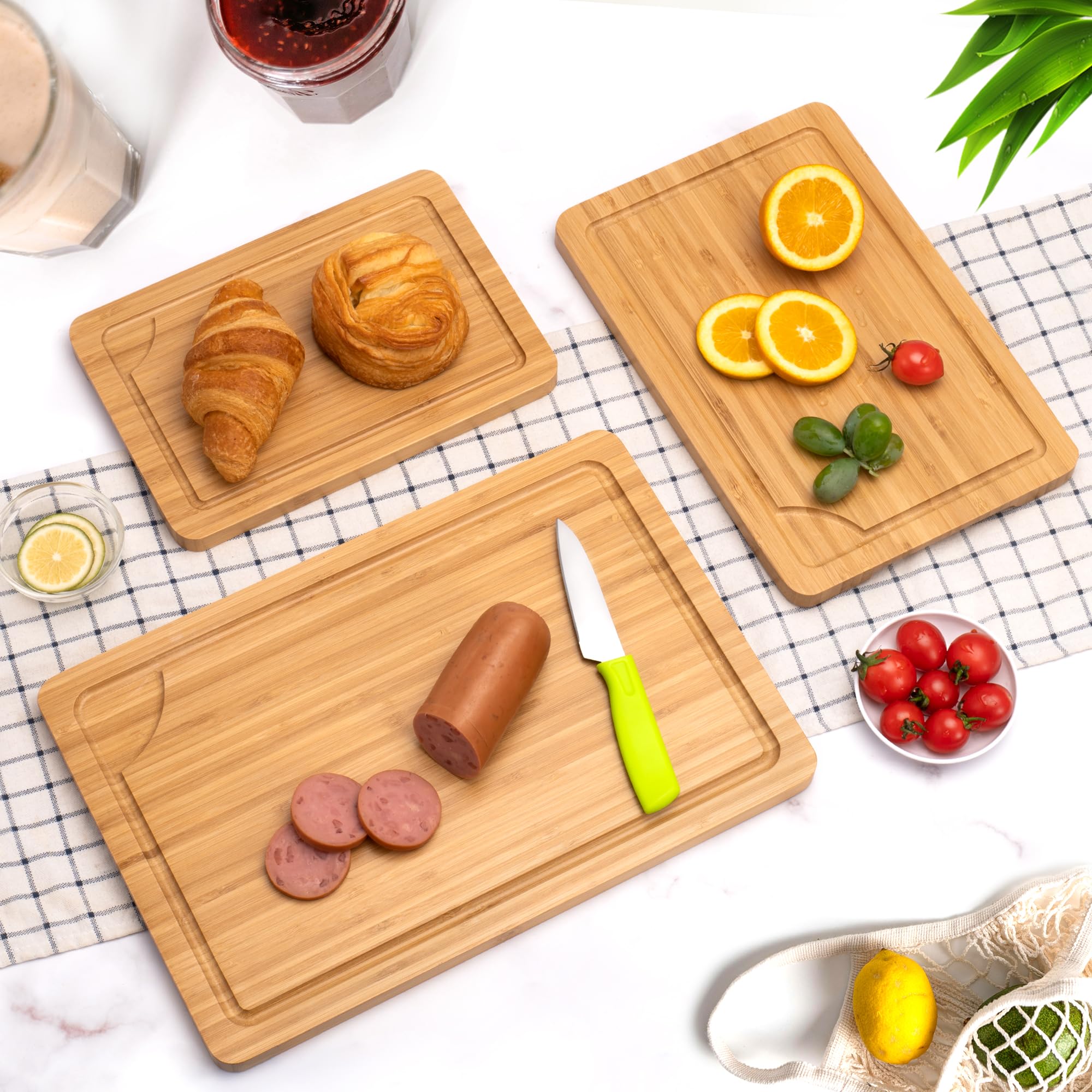 Set di 3 taglieri in bambù per cucina, spesso tagliere con
