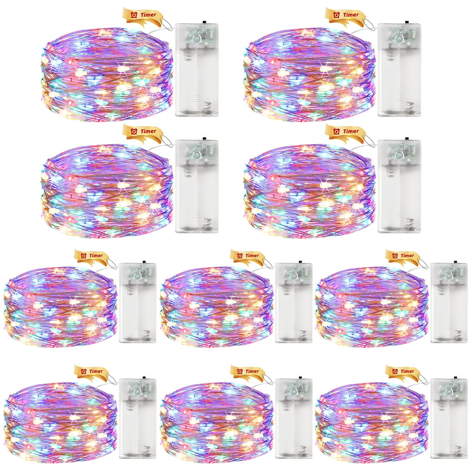 ALEGRE 10 Stk Led Lichterkette Batterie mit Timer,3M 30 LED Micro Kupferdraht LED Lichterkette mit Timer, Bunt Lichterketten Innen Batteriebetrieben für Weihnachten, Halloween, Silvester,Hochzeit Deko