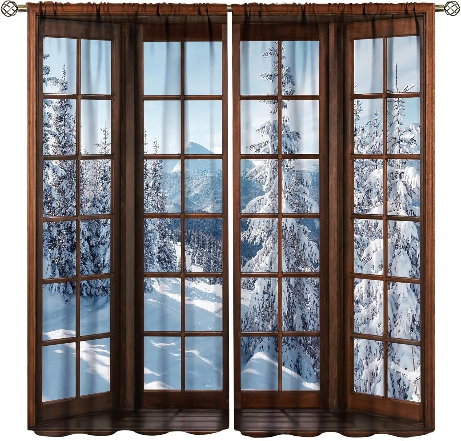 Vorhänge Schlafzimmer 3D Winterlandschaft 220X215 cm (B + H) Vorhang Gardinen Blickdicht Mit Ösen Thermovorhang Lichtdicht Für Wohnzimmer Schlafzimmer Kinderzimmer/Uv-Schutz-991787268