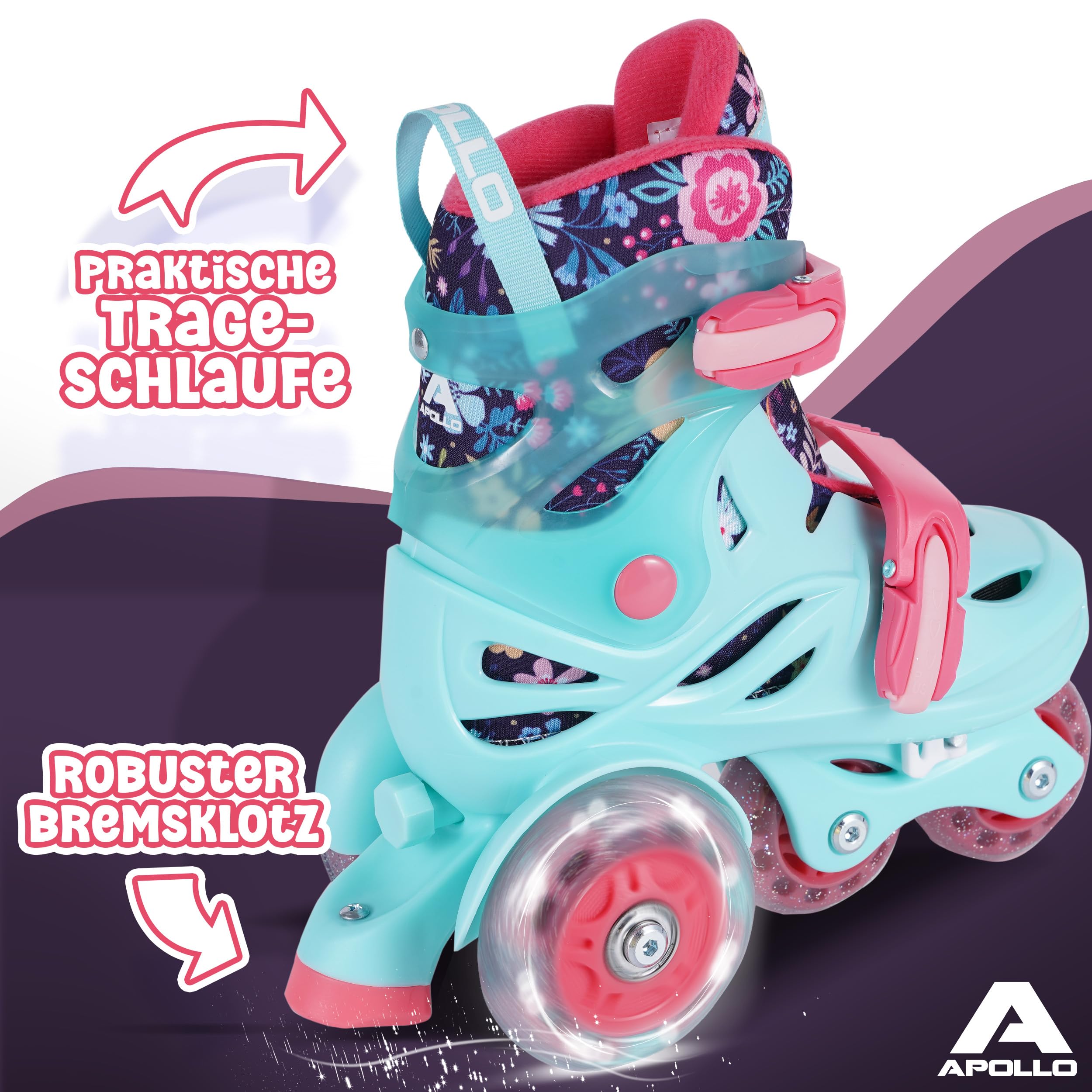 Apollo Kids My 1st Skates Adjustable - verstellbare Rollschuhe für Kinder, Größe 26-30, Roller Skates für Mädchen und Jungen, ideal für Anfänger, Trainings-Rollschuhe mit Doppelbremse