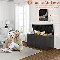 Vista 2 de 90 Gallon Resin Deck Box, Lockable Patio Outdoor Storage Box for Furniture, Garden Tools and Tools Storage, Waterproof Outside Storage Box - Black