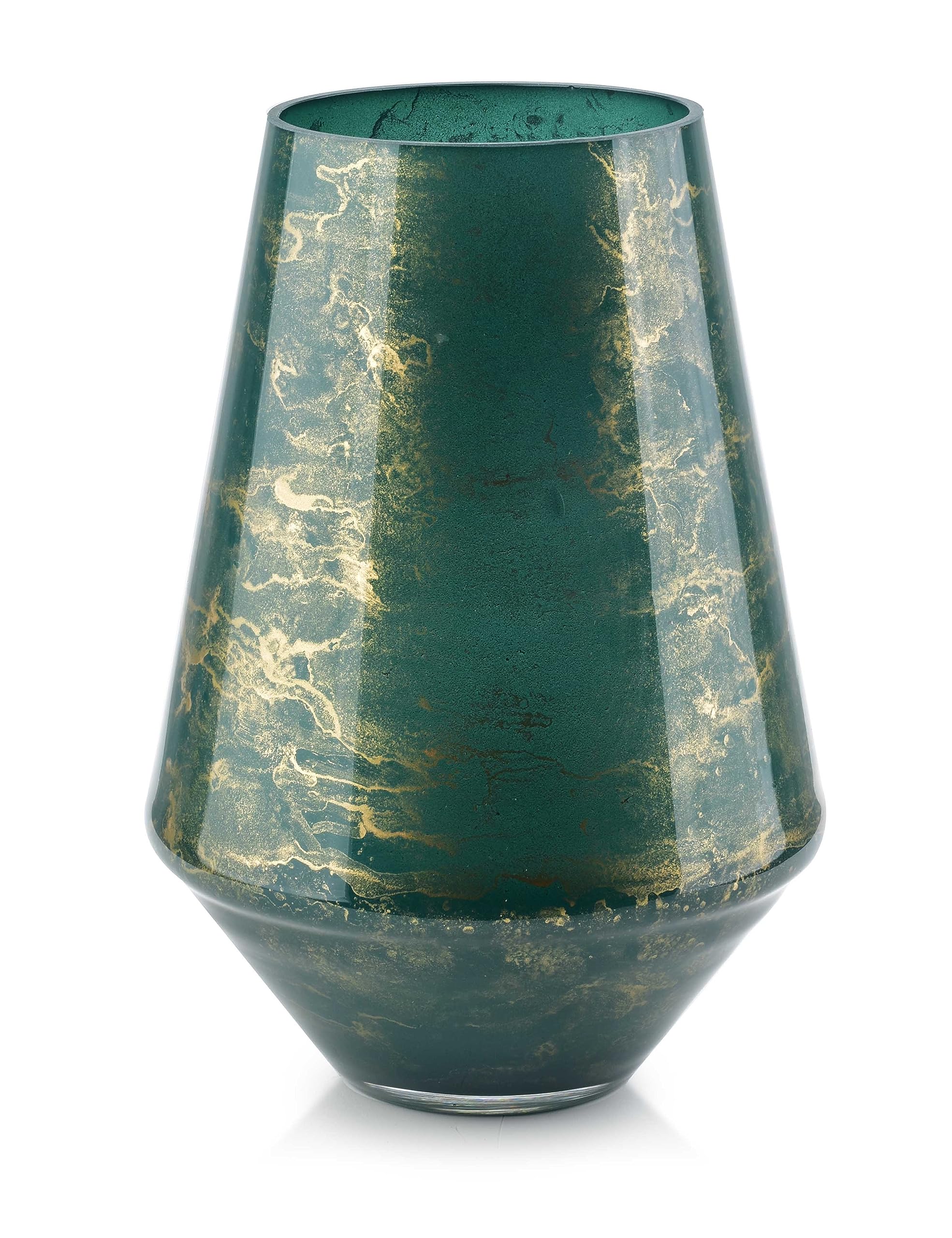 Terroso Jarrón – Cristal Verde Soplado – Aspecto Lujoso, Elegante – 26 cm de Alto – Efecto Mármol – Florero