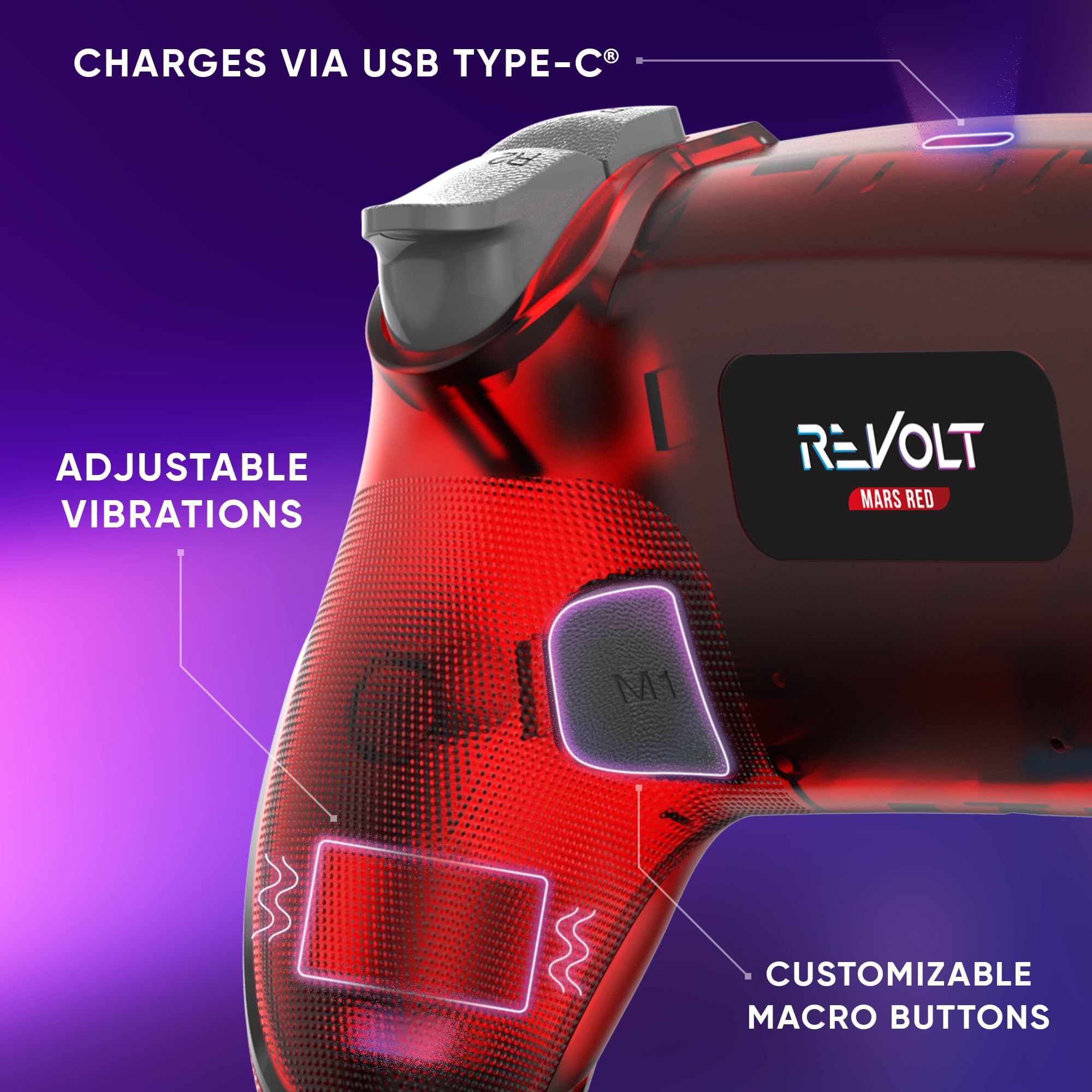 Oniverse Controller Wireless per PS4 PS3 PC ANDROID iOS, Uscita Cuffie, Joystick Hall Effect, Batteria Ricaricabile 1000mAh, Pulsanti Macro, Modalità Turbo, Wake Up, Giroscopio 6 Assi, Revolt Mars Red