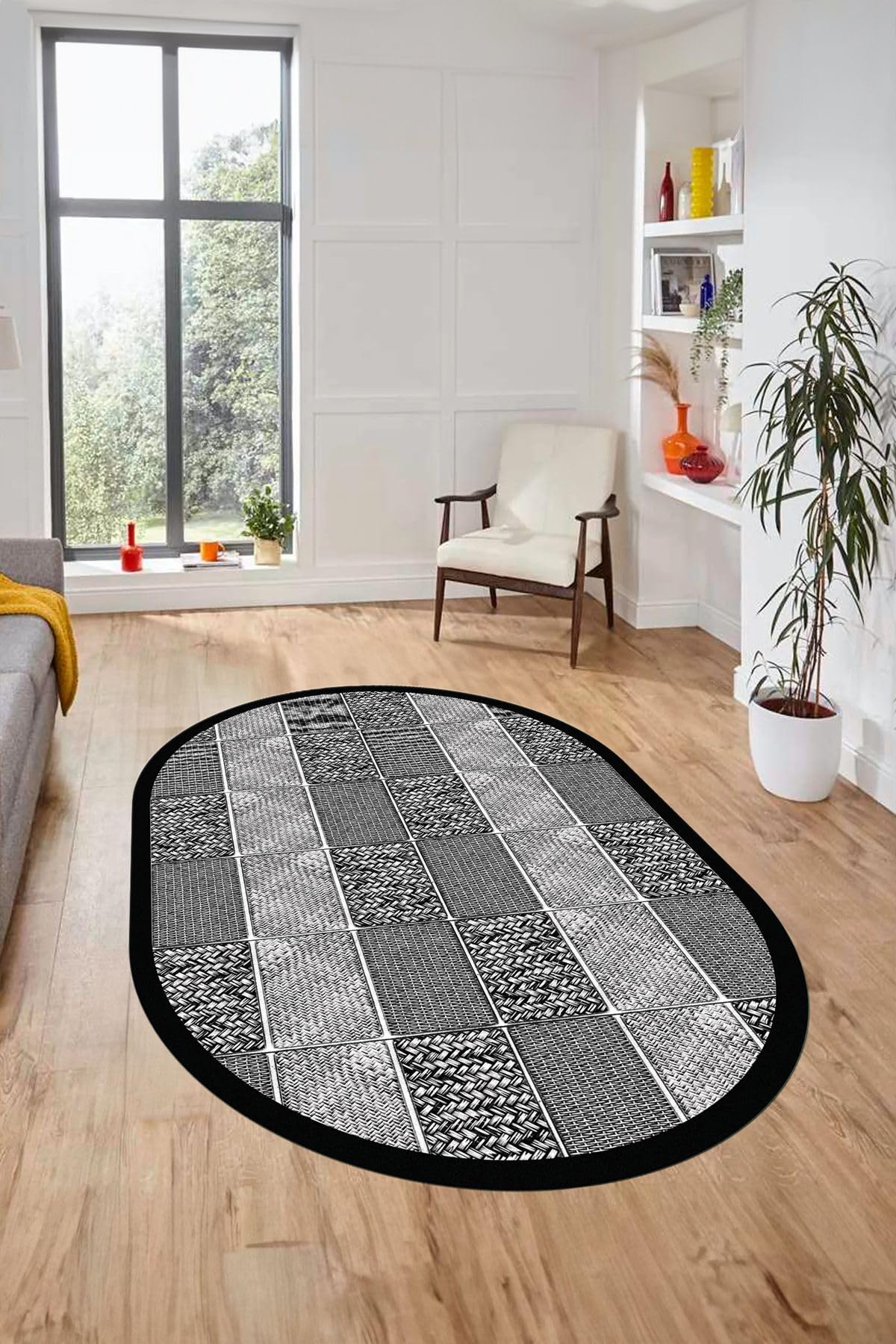 Evdeya Dijital Kaymaz Taban Yıkanabilir Jüt-Hasır Desenli Oval Mutfak Yolluk Salon Halısı O-JÜT-02, Gri, 60 x 100