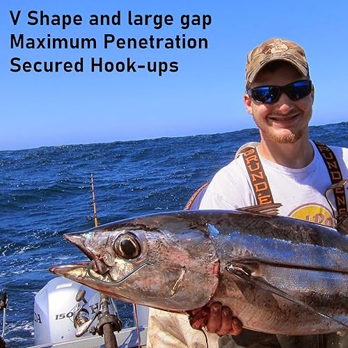 Miniatura 7 de Dr.Fish Paquete de 50 ganchos de cebo de río grande, gancho de cebo vivo, pico de pulpo, anzuelos de pesca compensados, ganchos circulares de agua