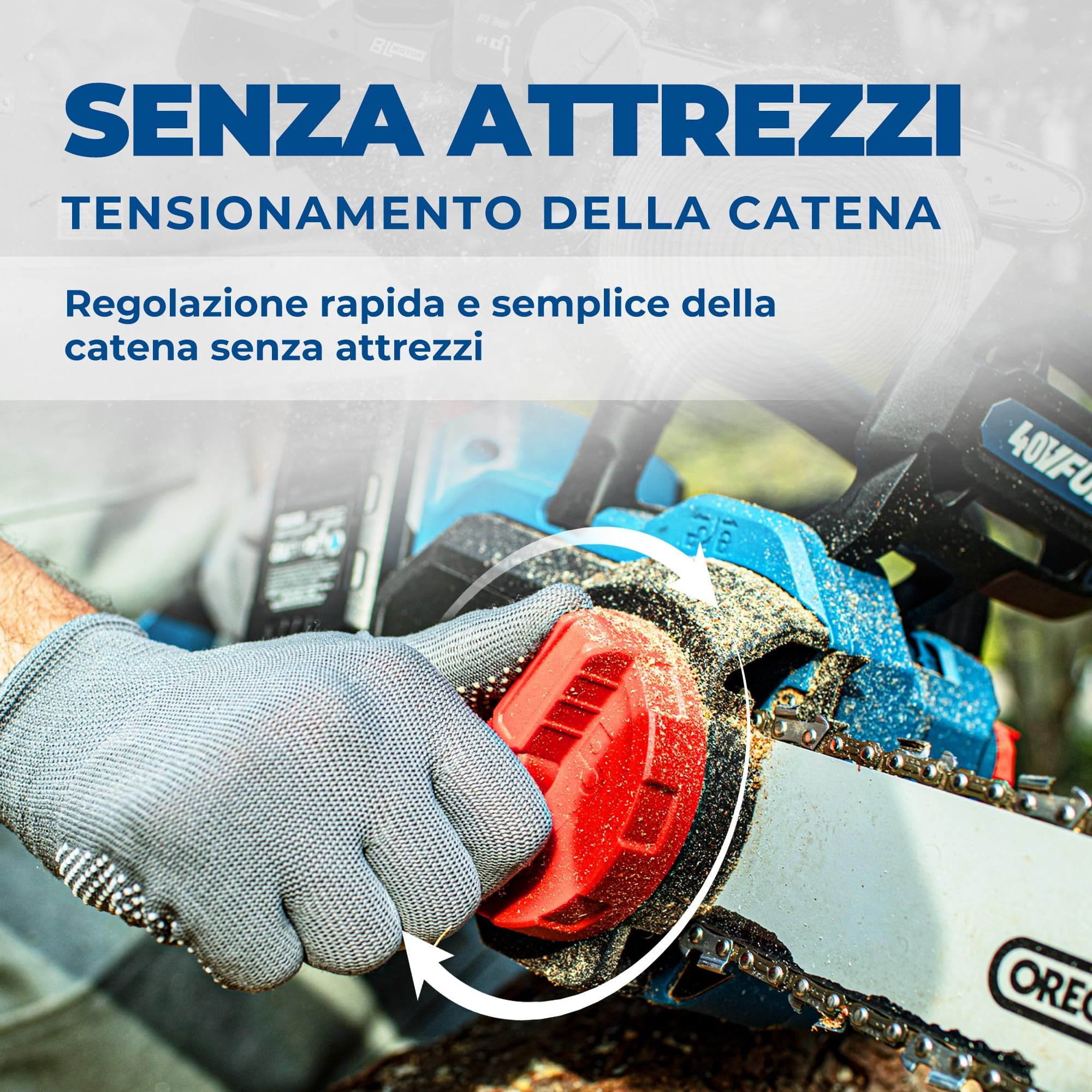 Dong Cheng motosega a batteria senza spazzole 40V (2×20) con guida Oregon, tensione senza attrezzi, taglio 38 cm, velocità catena 14 m/s per legno e giardinaggio