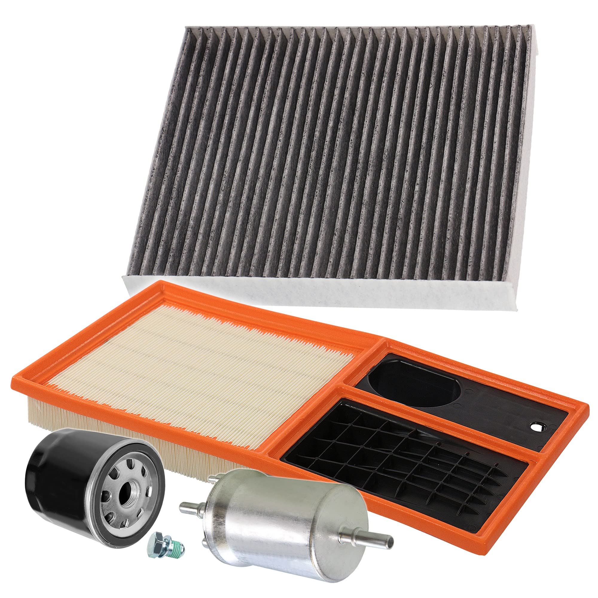 ATEC Germany Set di filtri di ispezione con 1x filtro olio, 1x filtro aria, 1x filtro abitacolo (carbone attivo), 1x filtro carburante, 1x tappo di scarico olio con guarnizione