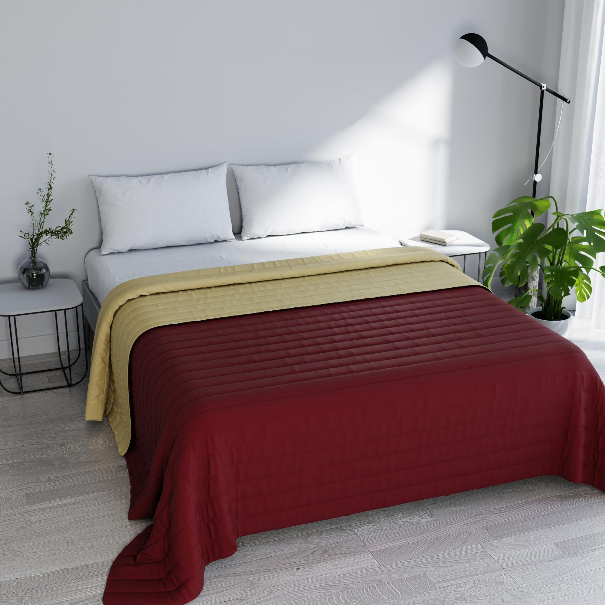 Italian Bed Linen MB Home Italy “Elegant” Summer Quilt, Bordeaux/Cream, 260x270 cm