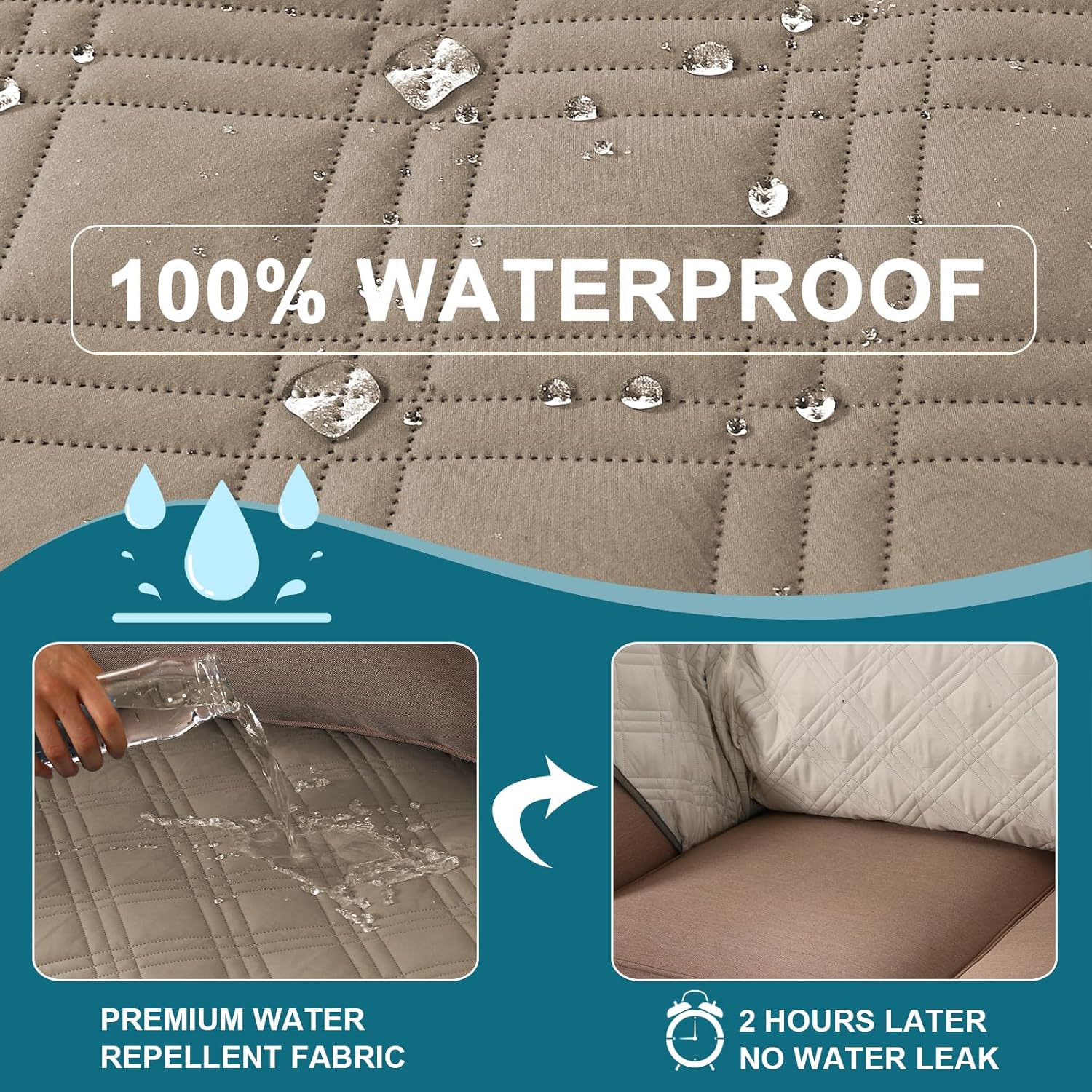 Turquoize Waterproof Couch Covers for Pets Sofa Covers Washable Dog Couch Cover Sofa Pet Protector Cover Seat Covers with Side Pocket for 3 Cushion Couch Pet Couch Cover Protector (Sofa, Taupe) - Image 3