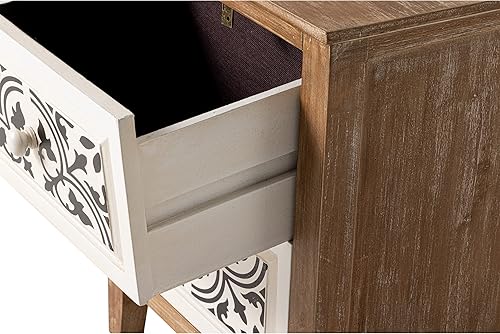 Miniatura 5 de COZAYH Mesita de noche rústica de 2 cajones con impresión frontal, mesita de noche con acento envejecido para bohemio, retro rústico, estilo rústico