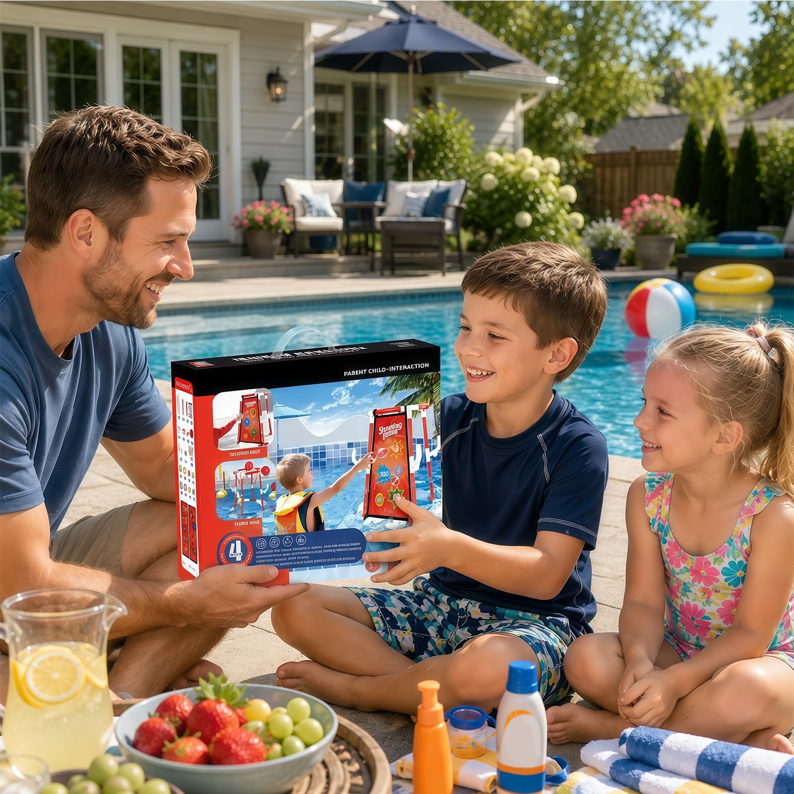 Canestro da basket 3 in 1 per esterni, con 4 palline da basket, 12 palline da lancio, 12 anelli, giocattolo da piscina, per feste hawaiane, piscina, spiaggia, bambini e adulti