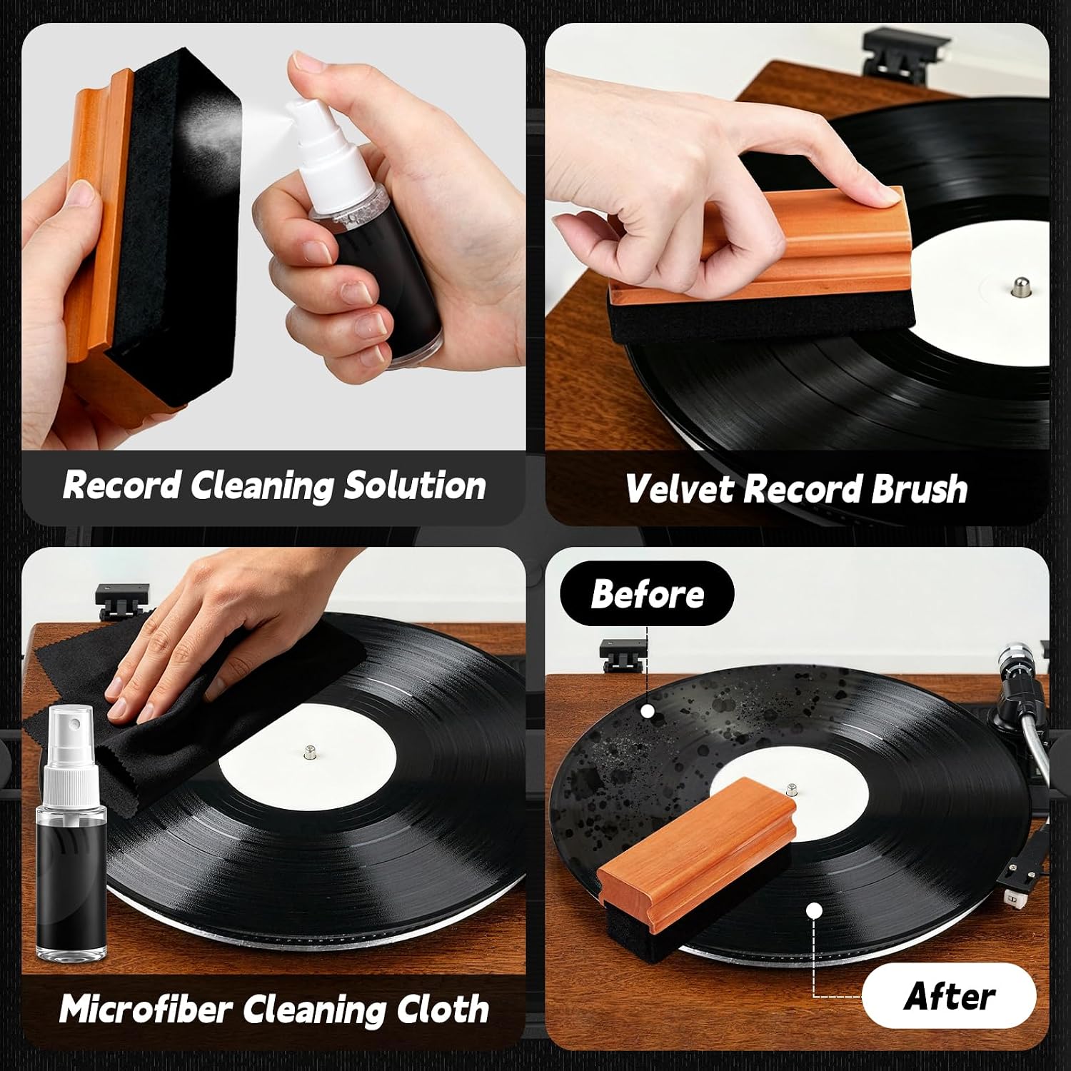 11-in-1 Vinyl Record Cleaning Kit, Turntable Cartridge Alignment Kit with Digital Scale, Azimuth Ruler, Alignment Protractor, Spirit Level, Velvet Brush, Nano Fiber Brush, Stylus Brush, Cleaning Cloth