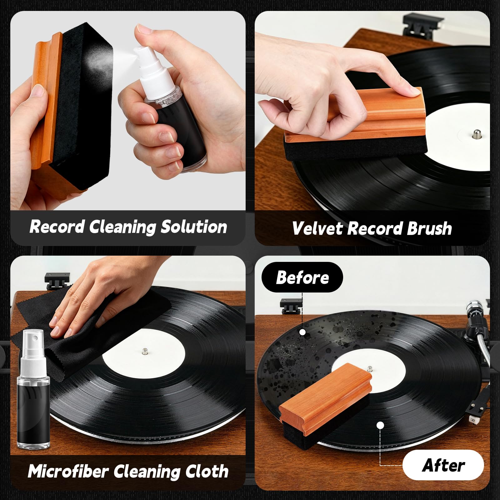 Kit de limpieza de discos de vinilo 11 en 1, kit de alineación de cartucho giratorio con escala digital, regla de acimut, transportador de alineación, nivel de burbuja, cepillo de terciopelo, cepillo