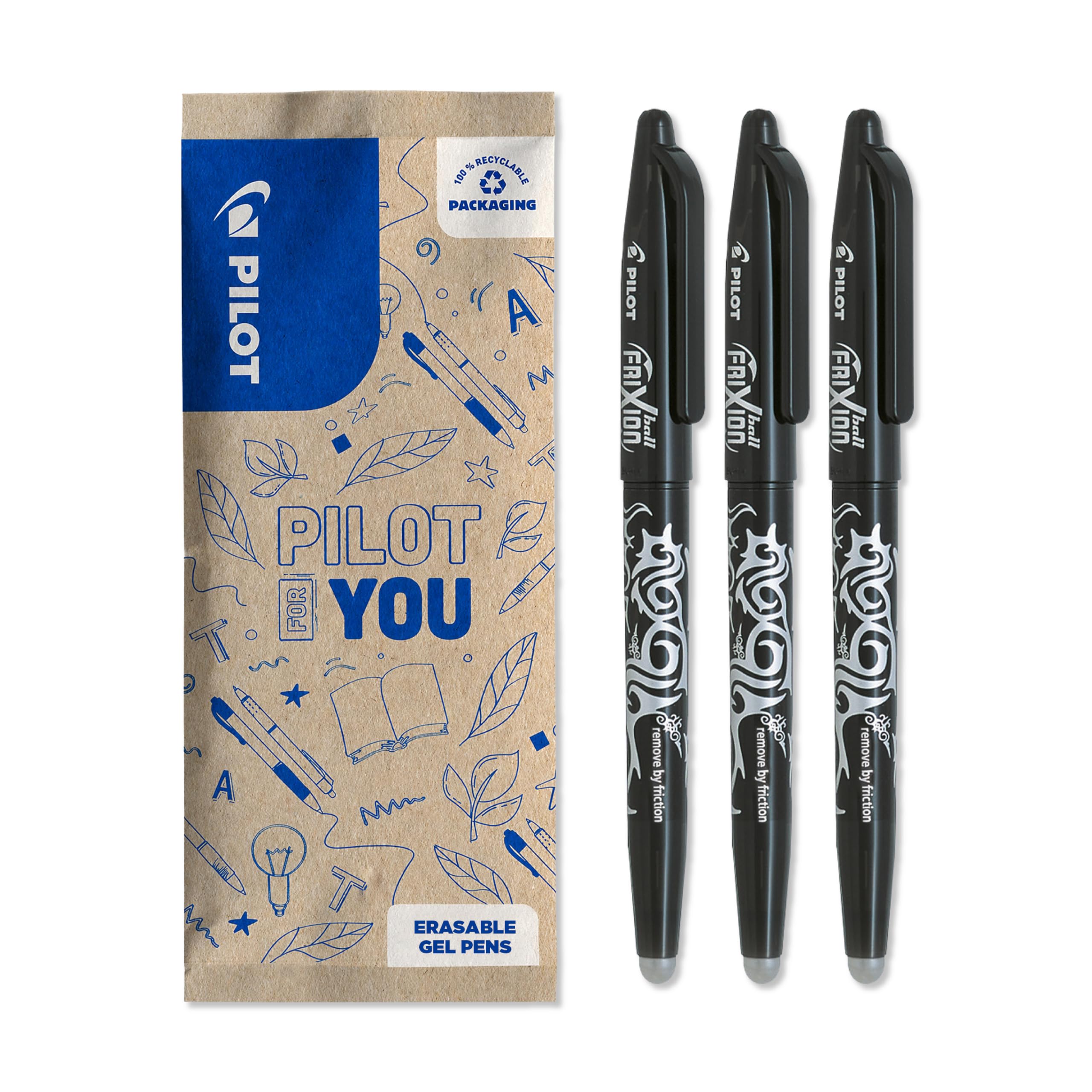 PILOT - FriXion Ball Erasable Rollerball Pen - Medium 0.7mm Tip - 3 x Black