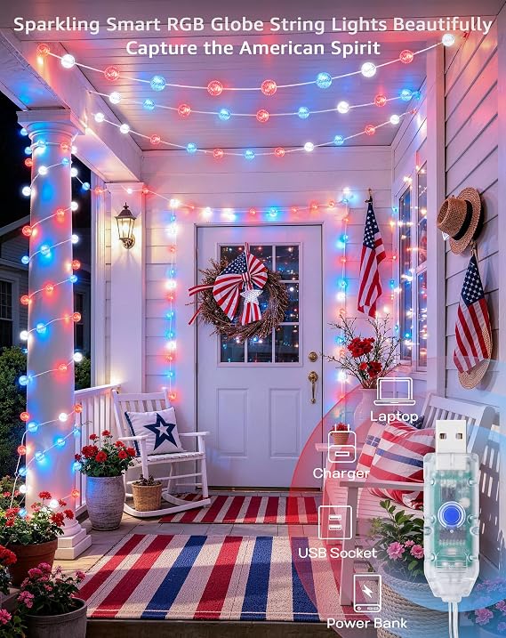 JMEXSUSS Smart 33FT 66 LED Globe Crystal Crackle String Lights USB/Plug in