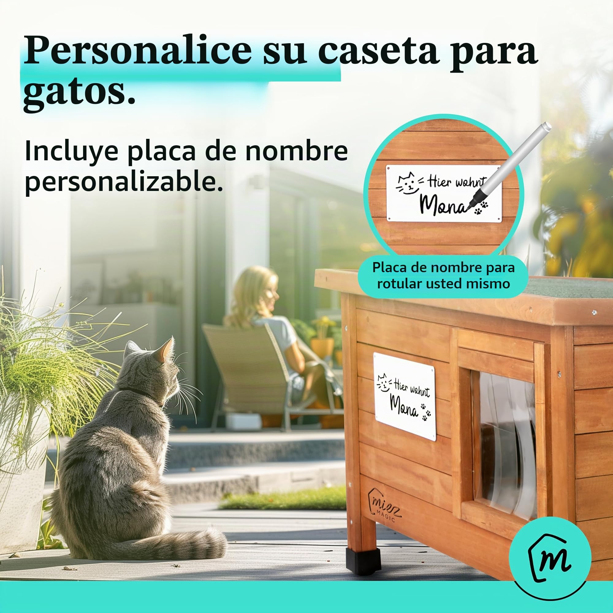 Casa para gatos exterior resistente al invierno aislada, robusta casa para gatos de madera de abeto, resistente al agua y aislada con bisagra en el techo, cómoda cabaña para gatos, incluye