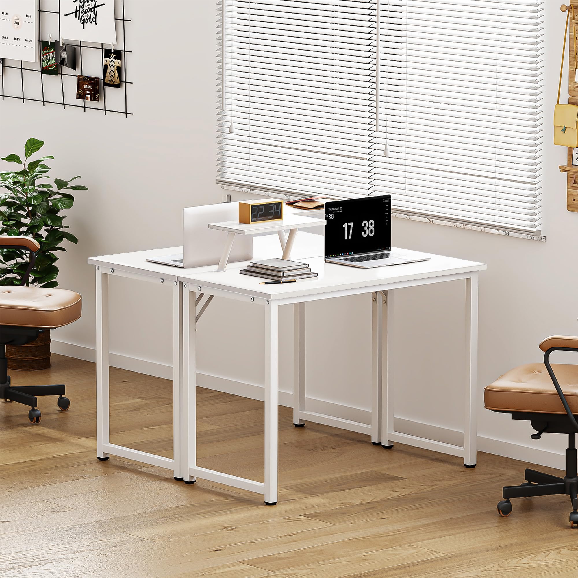 soges Scrivania per computer, piccolo tavolo da lavoro, in legno e telaio in metallo, con supporto, tavolo per laptop, tavolo da studio per casa e ufficio, 80 x 40 cm, bianco
