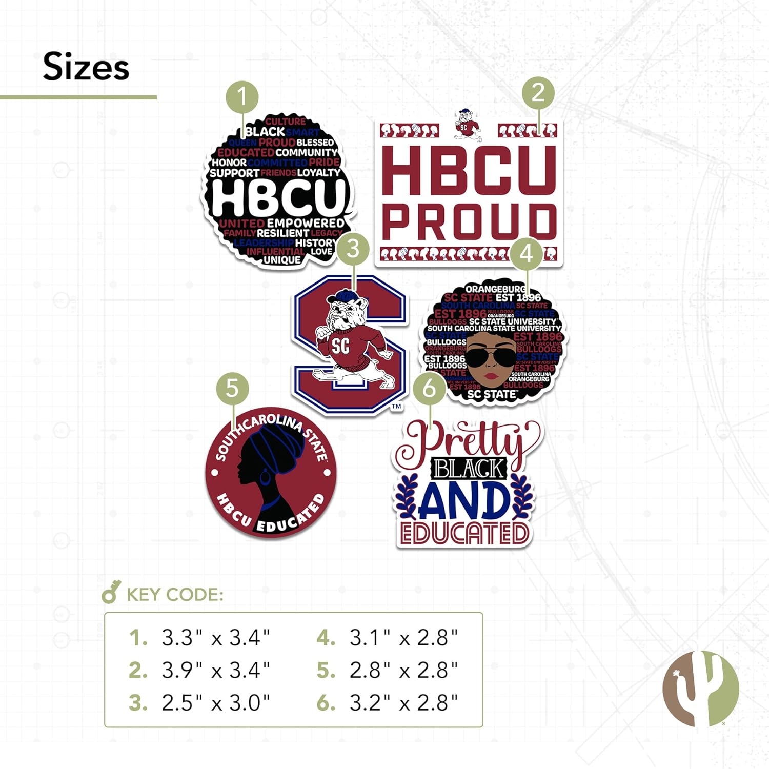 Desert Cactus South Carolina State University Sticker SCSU Bulldogs Sticker Vinyl Decals Laptop Water Bottle Car Scrapbook (T2 HBCU-C) - Image 3