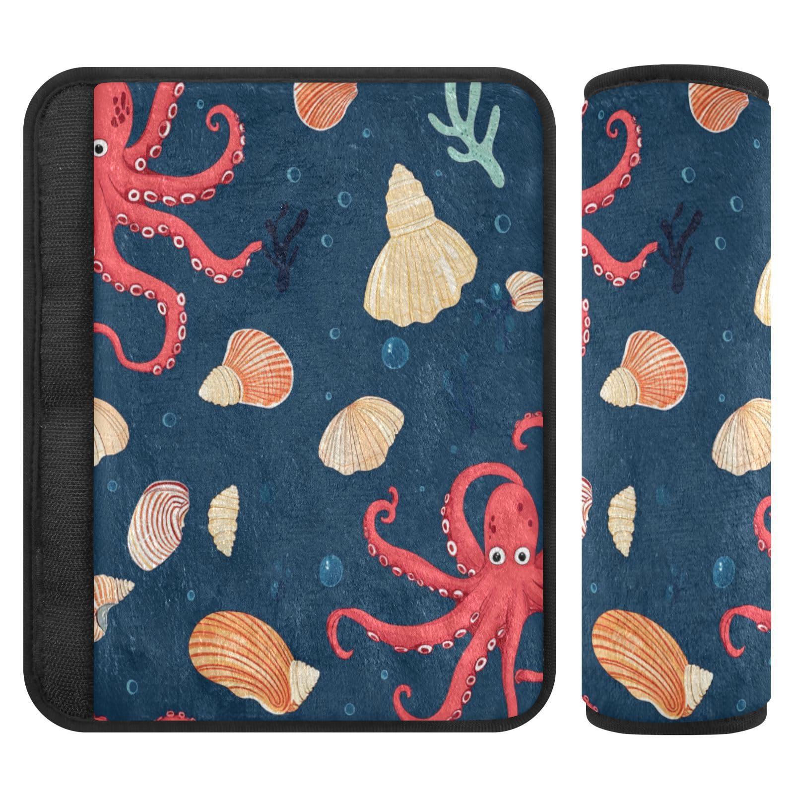 Seat Belt Covers 2 Pack Red Octopus Car Seat Strap Covers Super Soft Seashells Car Seat Neck Cover for Boys Girls Adults Babies S