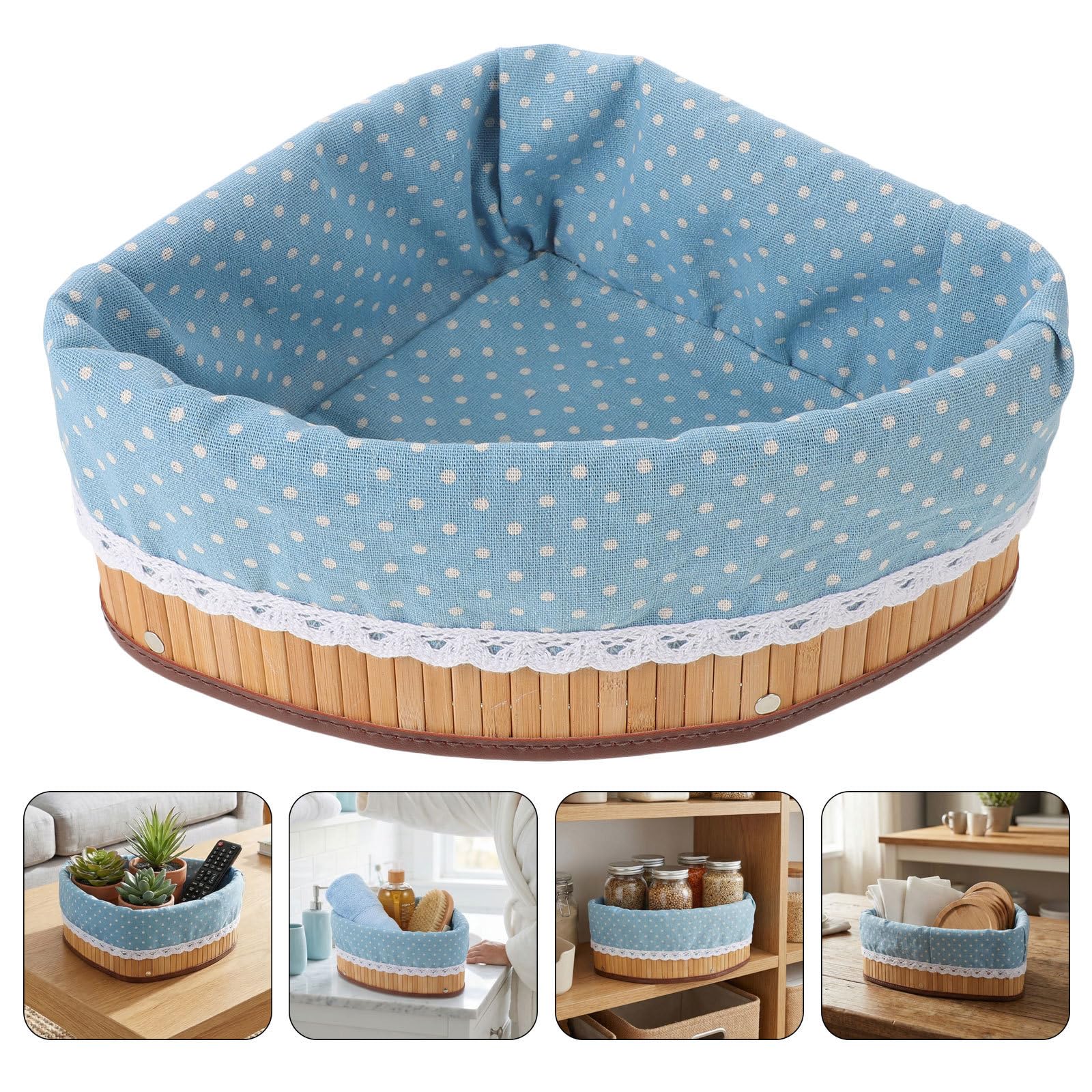 Cesta y Fácil de Limpiar de Almacenamiento Triangular de Bambú con Forro de Tela , Diseño en Forma de Abanico , Multifuncional para Dormitorio y Residencias Estudiantiles