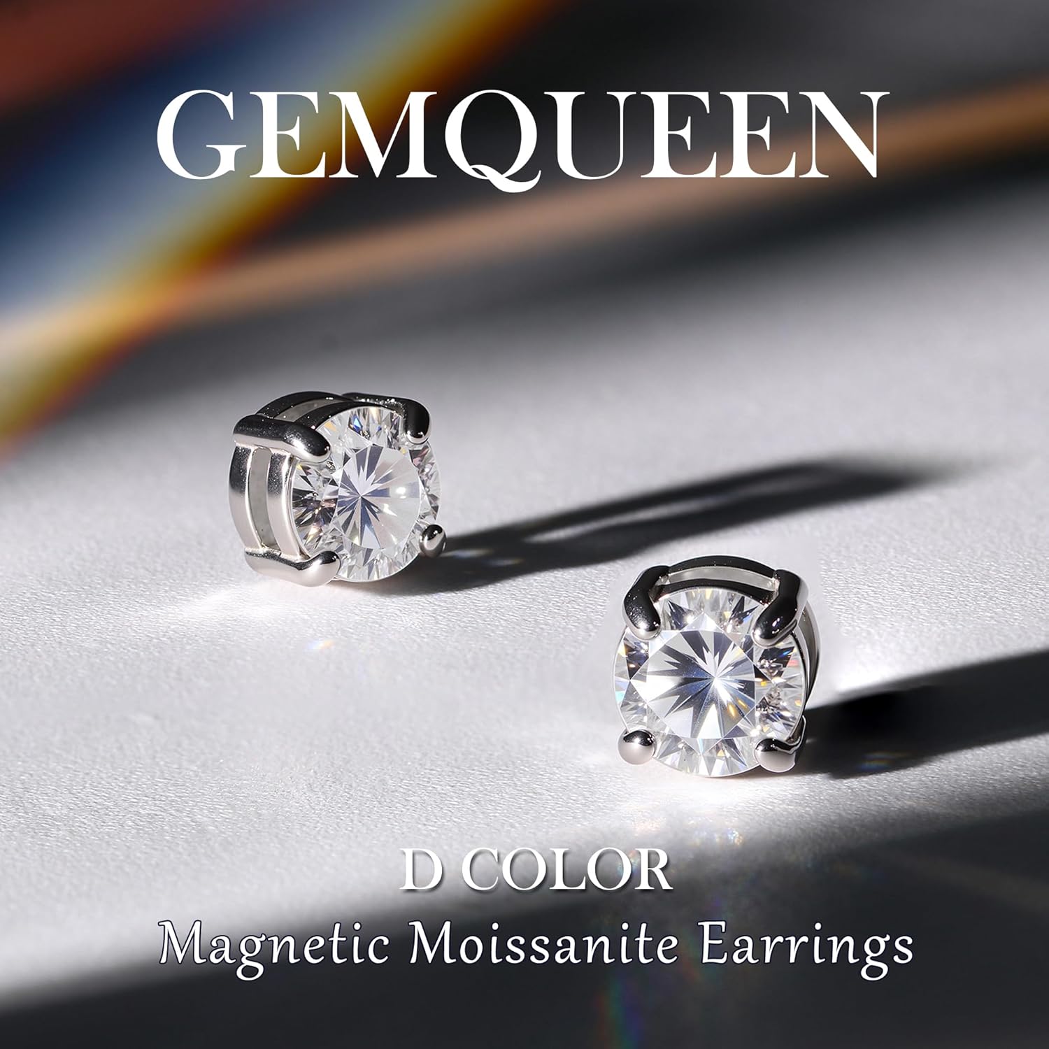Moissanite Magnetic Earrings for Men Women : 18K White Gold Plated Hypoallergenic Stainless Steel Non Piercing Clip on Fake Earrings Studs Dainty Moissanite Earring Jewelry D Color VVS1 - Image 2