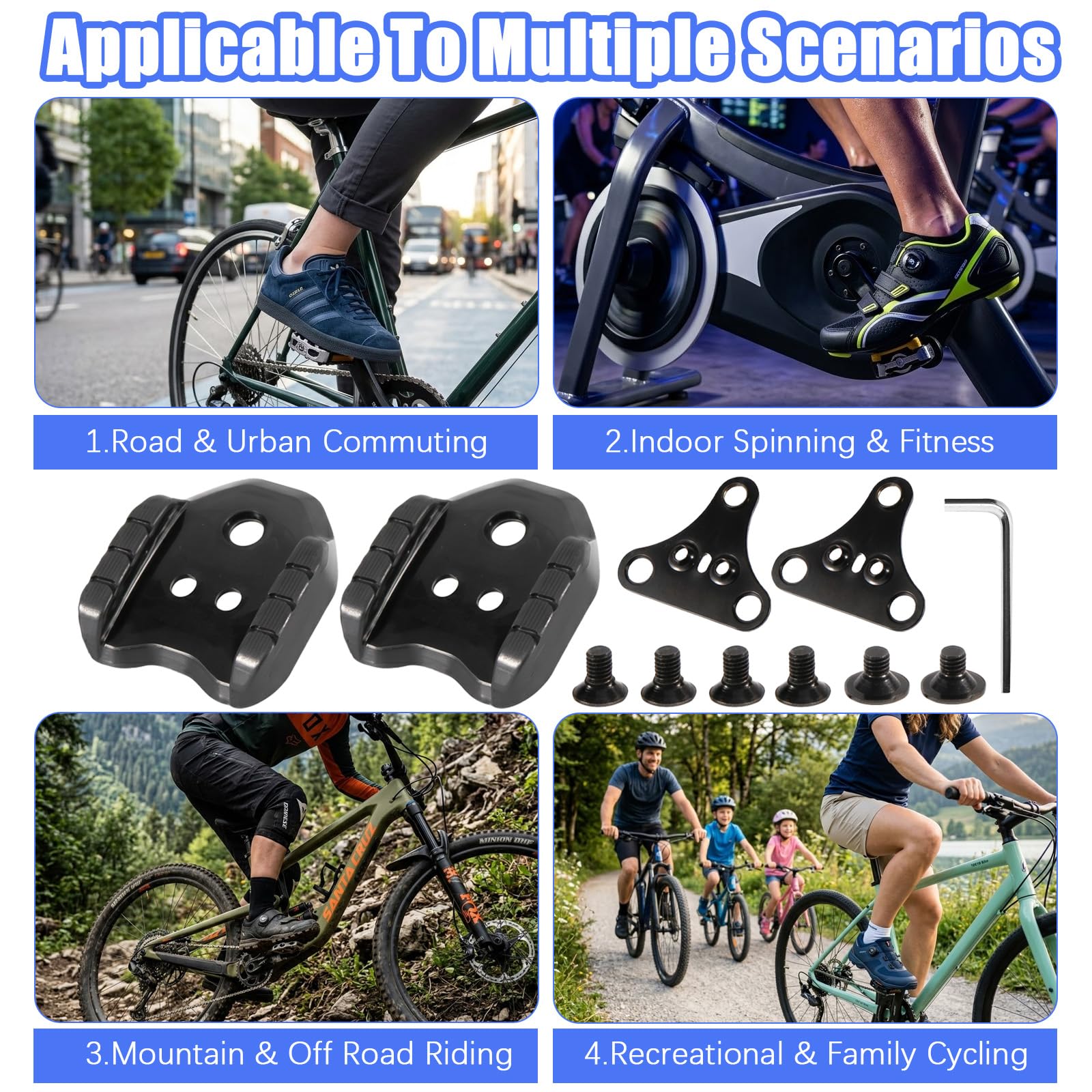 Set di Tacchette, Compatibile Con Adattatore per Piastra Shimano SPD SM-SH41 per Bicicletta, Scarpe da Corsa, MTB, Pedali 3 Fori, Piastre per Pedale Bicicletta