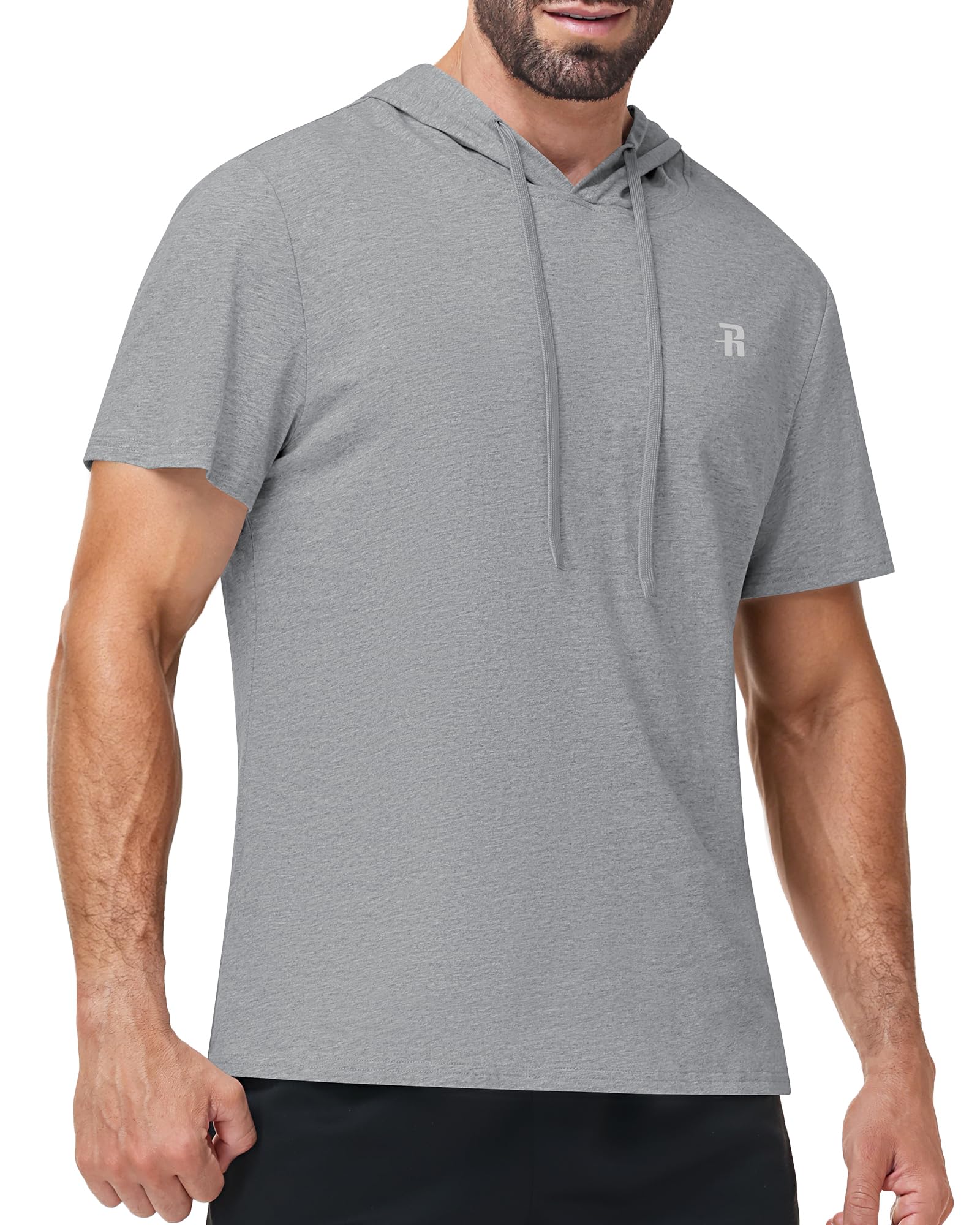 Runhit Herren Sport T-Shirt mit Kapuze, Kurzarm Hoodie aus 100% Baumwolle, Atmungsaktives Gym Shirt Leichte Sommer Laufshirt für Fitness Training Running & Freizeit