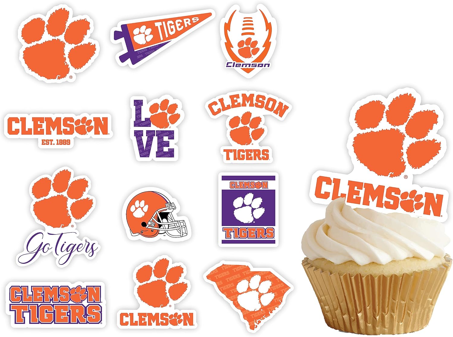 Clemson Cupcake Toppers (24 Pcs) Clemson Tigers Party