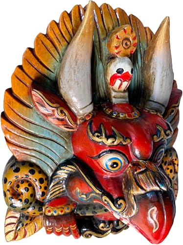 Miniatura 3 de Himalayan Craft Escultura de pared Garuda tallada a mano en una sola madera, deidad protectora Budismo tibetano antiguo Cheppu, comer serpientes/nag