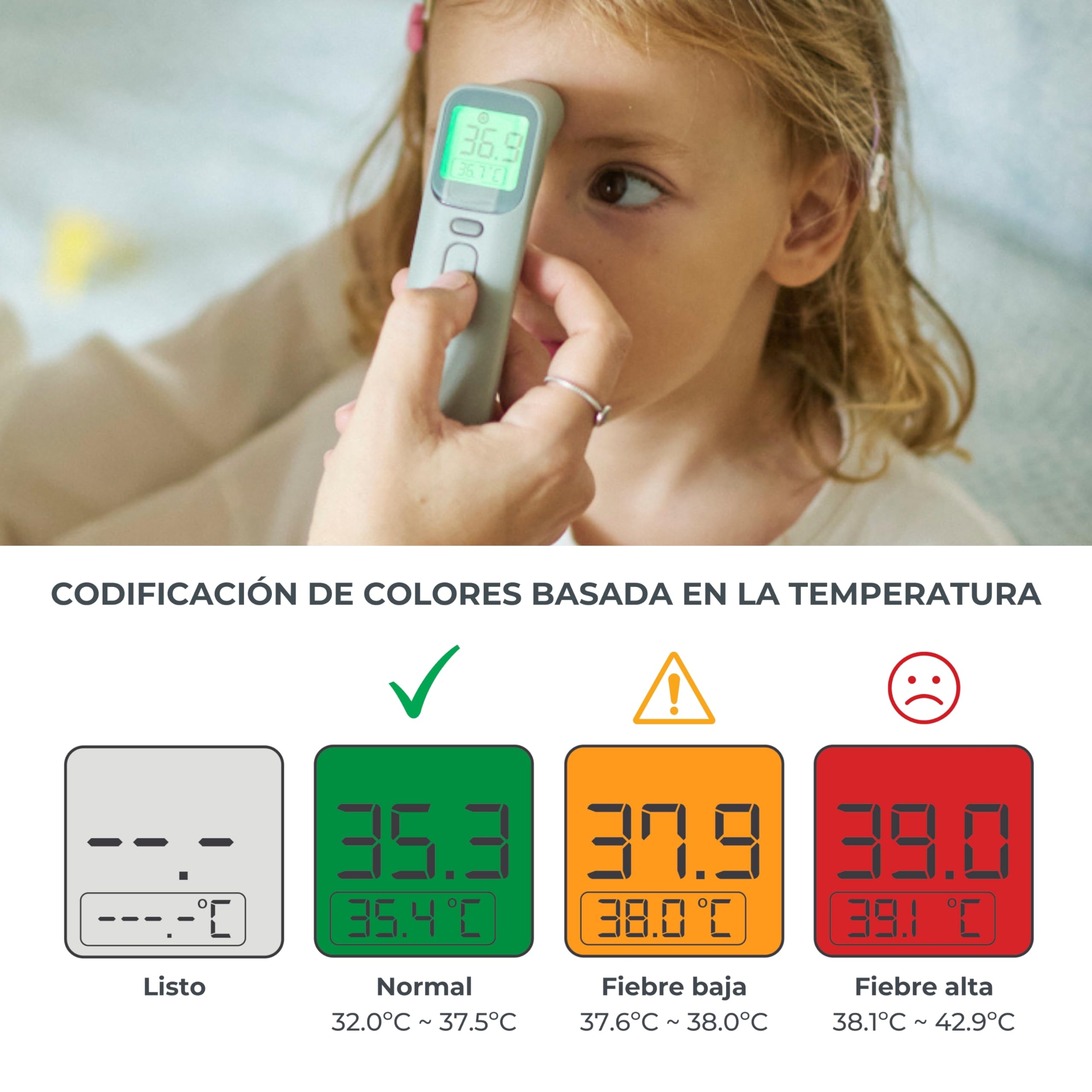 Nuvita 2075 Termómetro digital de frente y oído - Lecturas rápidas en 1 segundo, 4 modos, memoria avanzada y alarmas precisas