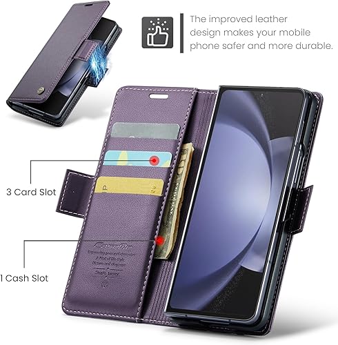 Miniatura 9 de Funda para Samsung Galaxy Z Fold 5 (2023), funda de piel sintética tipo cartera con tarjetero con bloqueo RFID, función atril, a prueba de golpes,