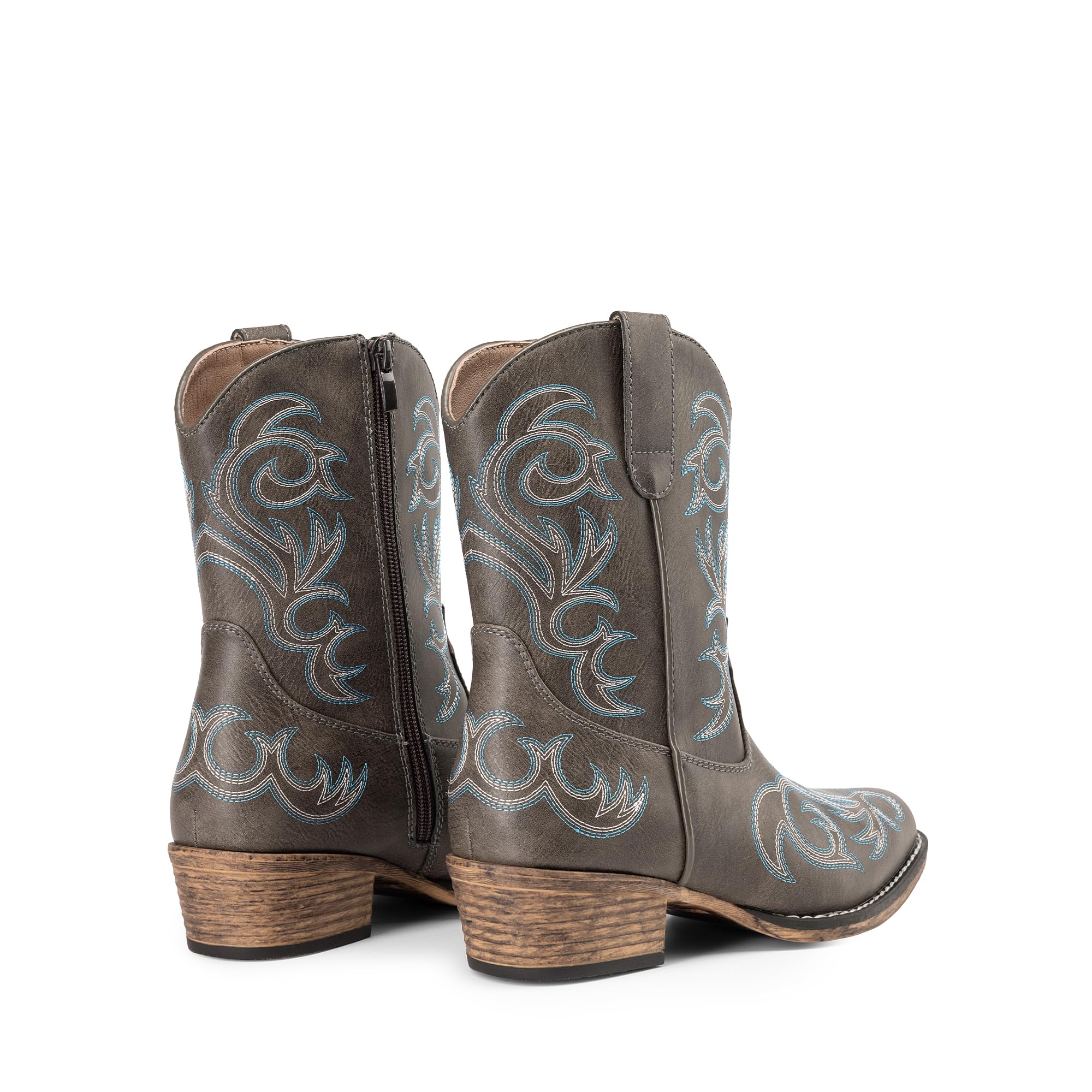 DREAM PAIRS Stivali da Cowboy da Donna, Stile Cowgirl, Stivaletti Alla Caviglia Ricamati Tacco Spesso, Stivaletti Corti Alla Moda con Cerniera