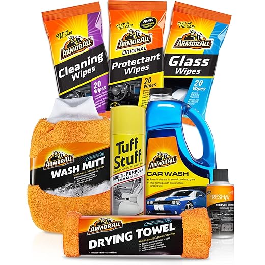 Armor All Car Wash and Cleaner Kit, Includes Cleaning Wipes for Car Interior, Cleaner Concentrate, Car Air Freshener, Microfiber Towels (8 Piece Kit)