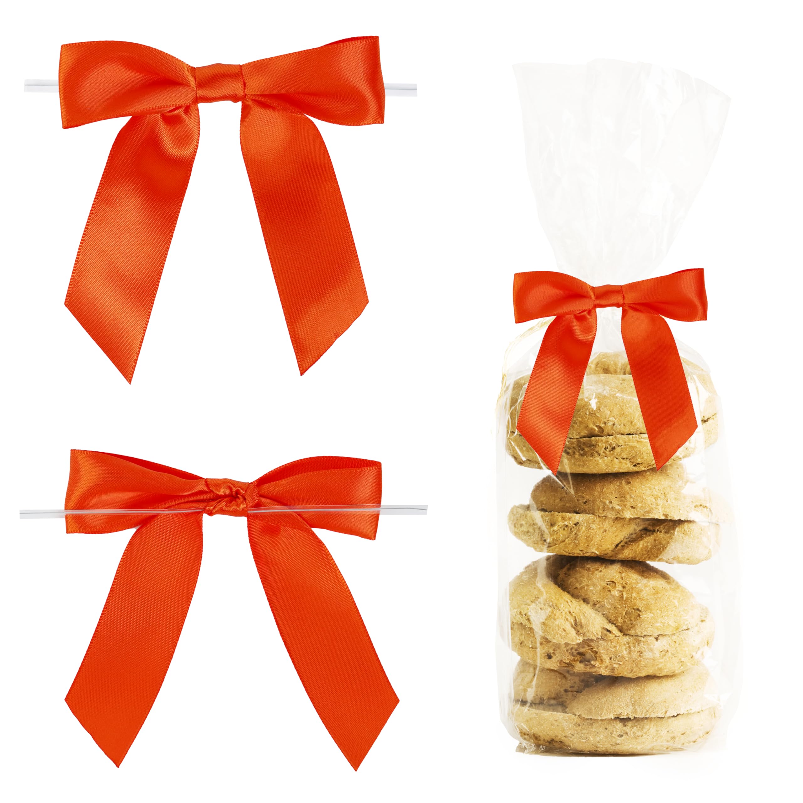 LIZLOVESS Pre-Tied Orange Bows for Halloween 3.5 Inch Premade Orange Twist Tie Bows for Gift Wrapping Thanksgiving Bows for Crafts, Party Favors,