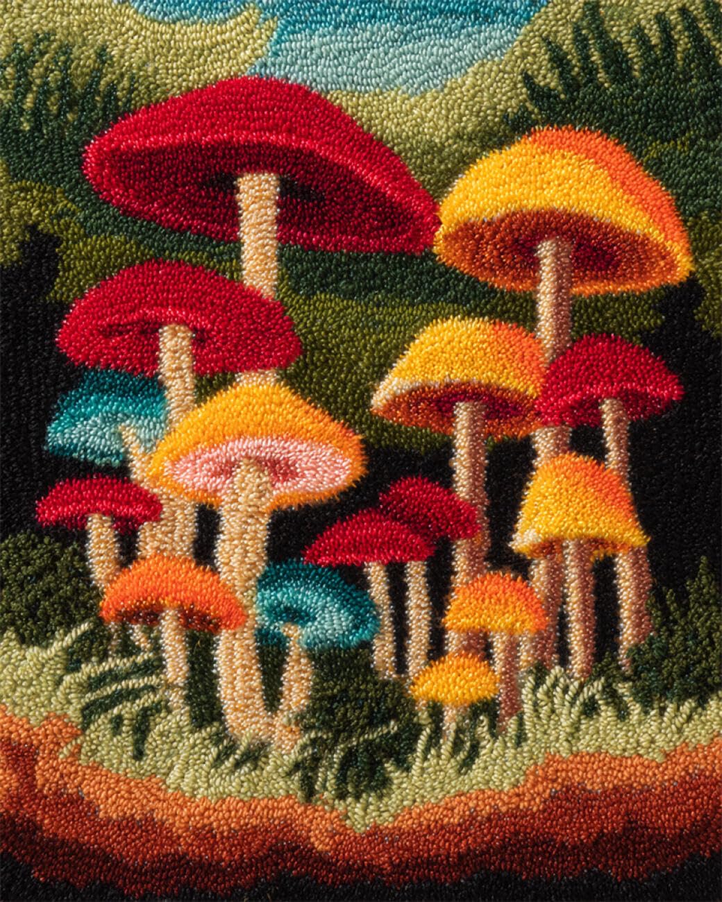 AxiangziK DIY Stamped Cross Stitch Kits Forests Mushrooms 11CT 50x70cm