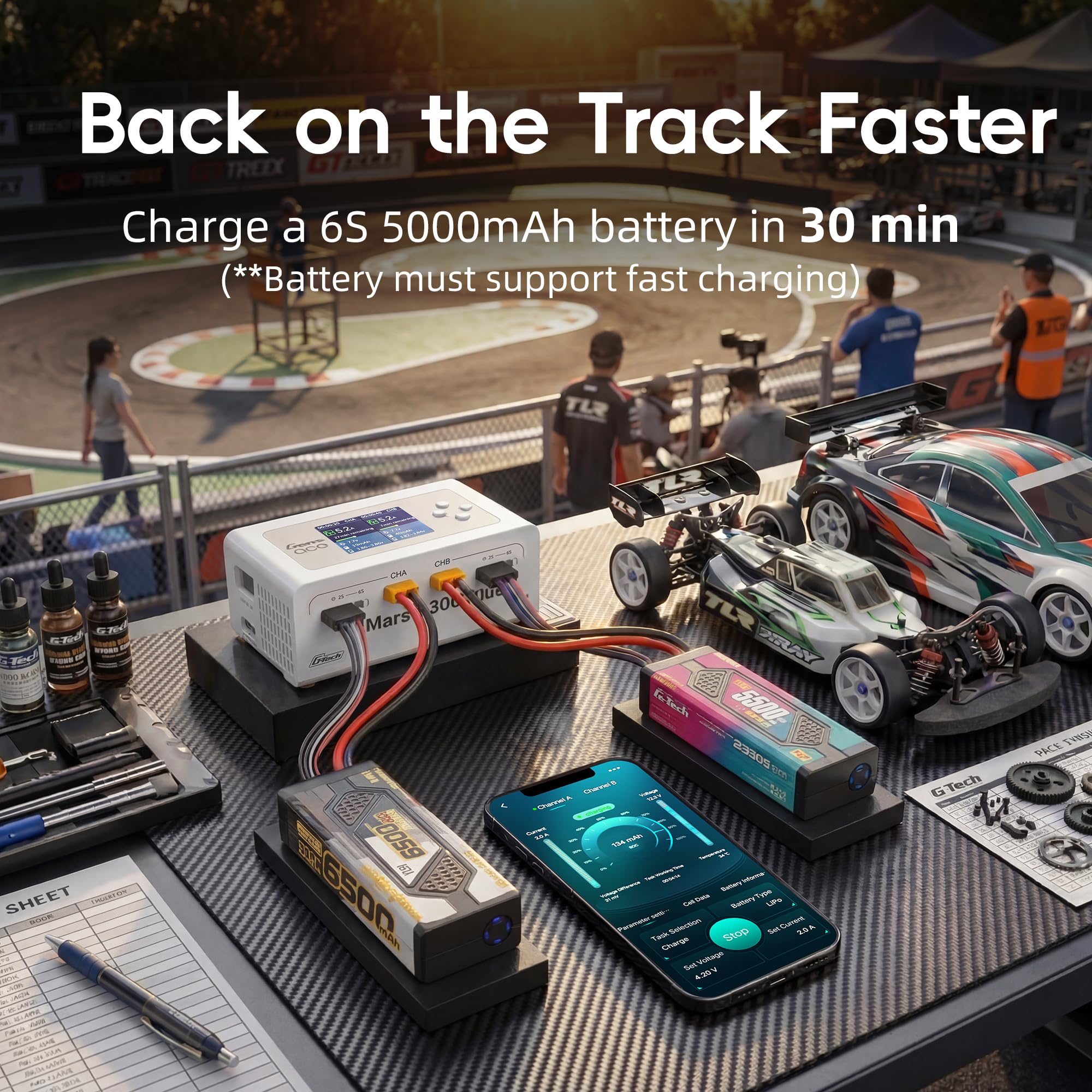 Gens Ace IMARS D300 Lipo Caricabatterie G-Tech Series Dual Lipo Charger 16A AC 300W Smart Fast Balance Charger per RC 1S 2S 3S 4S 5S 6S Lipo Batterie, LiHV/Life/Li-lon/NiMH Ricarica rapida