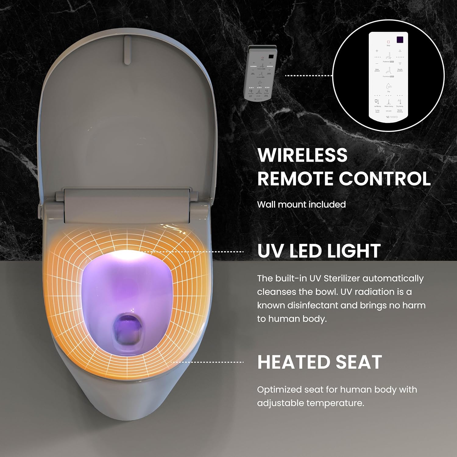 VOVO STYLEMENT VB-6100SR Asiento de Inodoro Bid Electrnico Inteligente Redondo, Fcil Instalacin, Asiento Calefactable, Secado con Agua Caliente, LED, Ahorro de Energa Ecolgico, Hecho en Corea