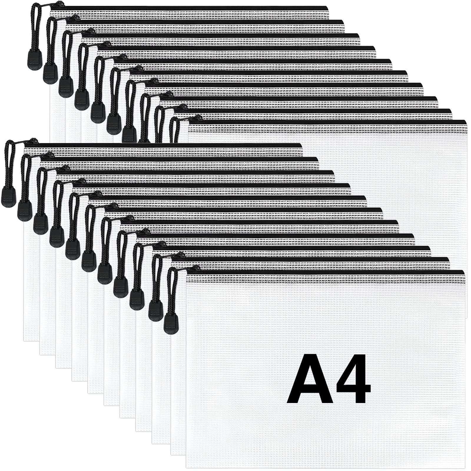 21 Pieces A4 File Bags, Clear Mesh Zipper Document Bag, Waterproof Document Bags, for Office Supplies, Files, Paper, Cosmetics, Travel