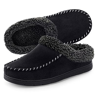 ULTRAIDEAS Men's Warm Fuzzy Moccasin Clog Slipper, Slip on Winter Comfy Indoor/Outdoor House Shoes